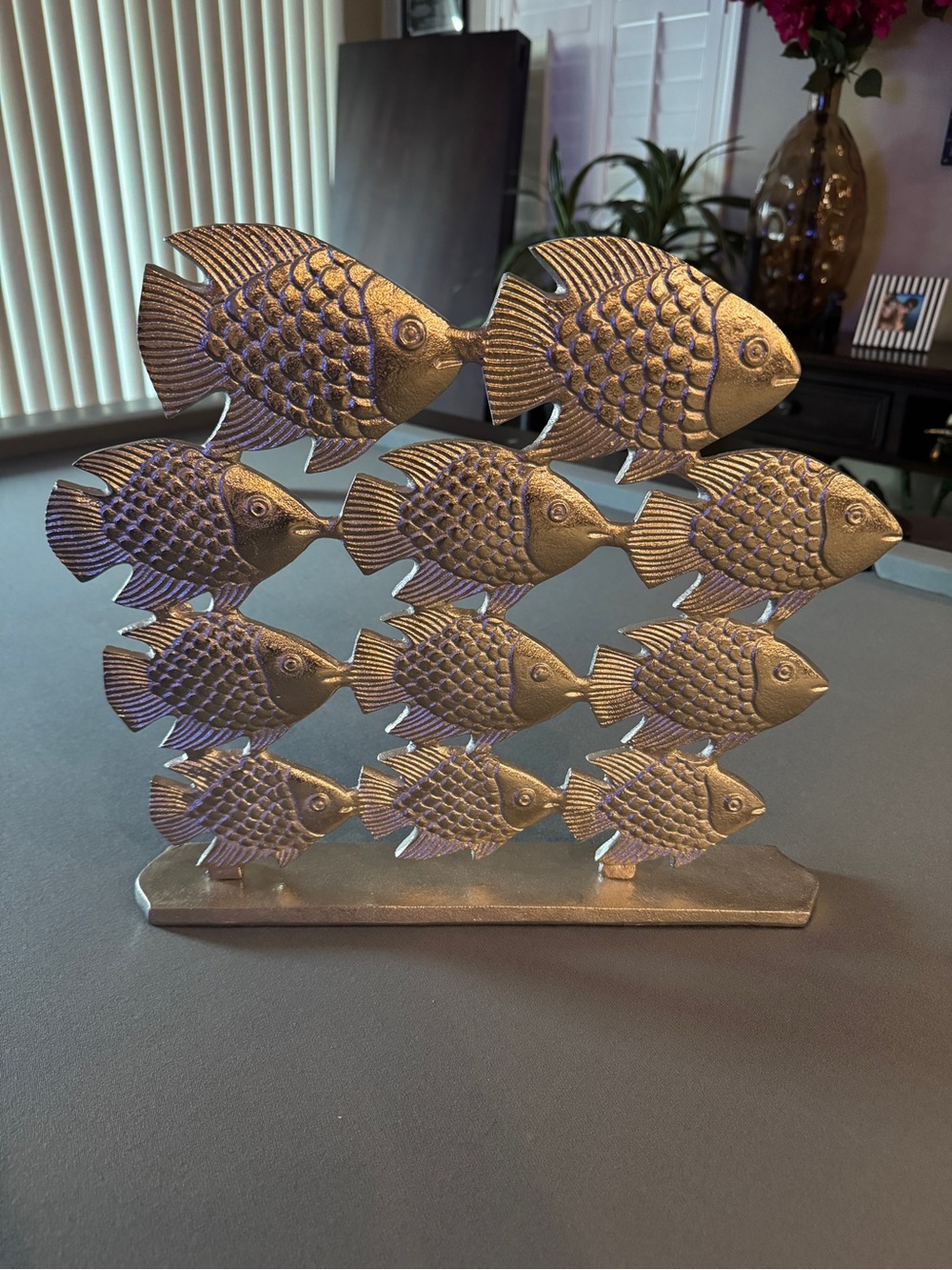 Decorative Metallic Fish School Sculpture - Silver